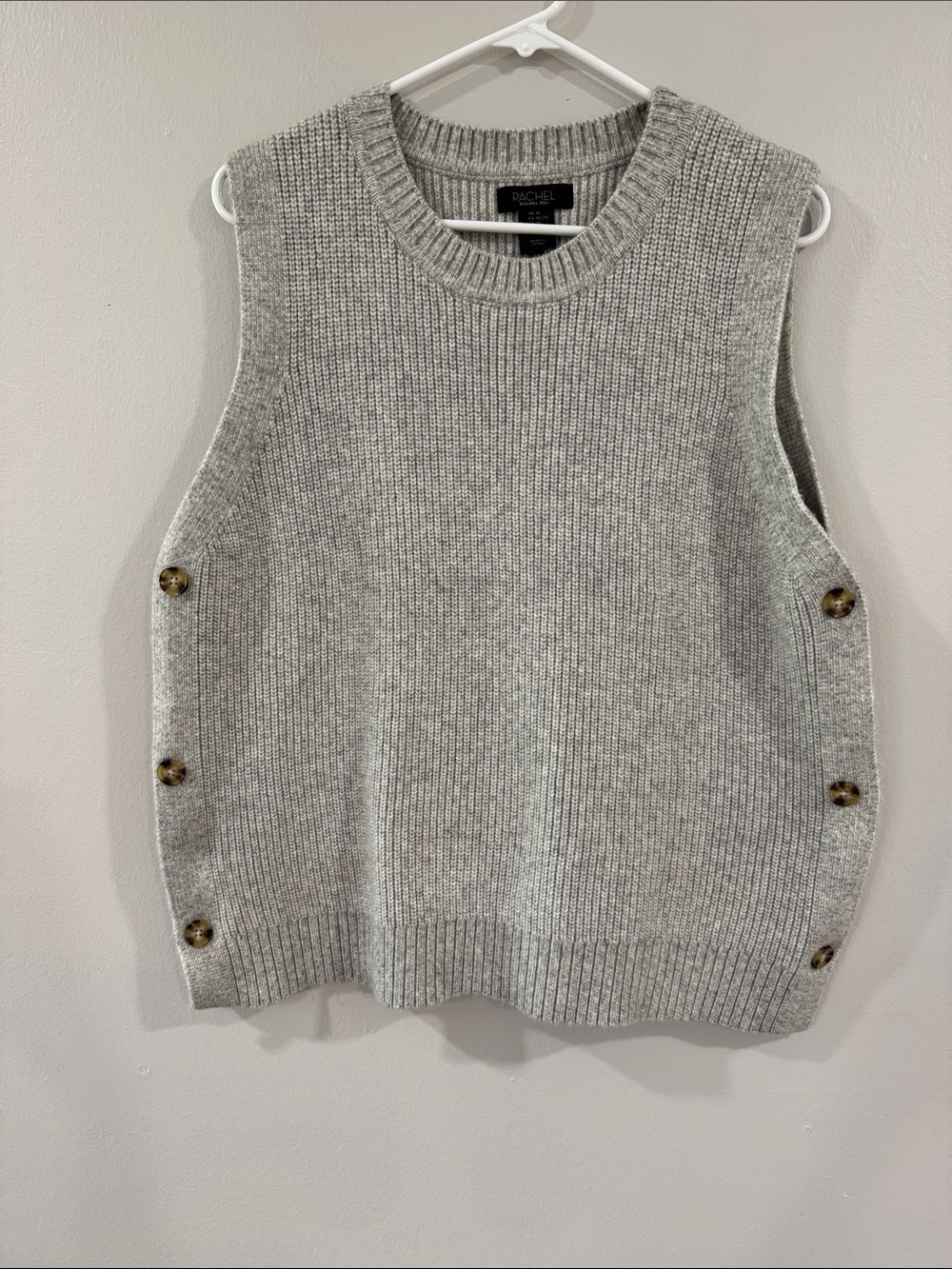 Rachel Roy Light Gray neutral Button-Side Knit Sweater Vest crew neckline XL